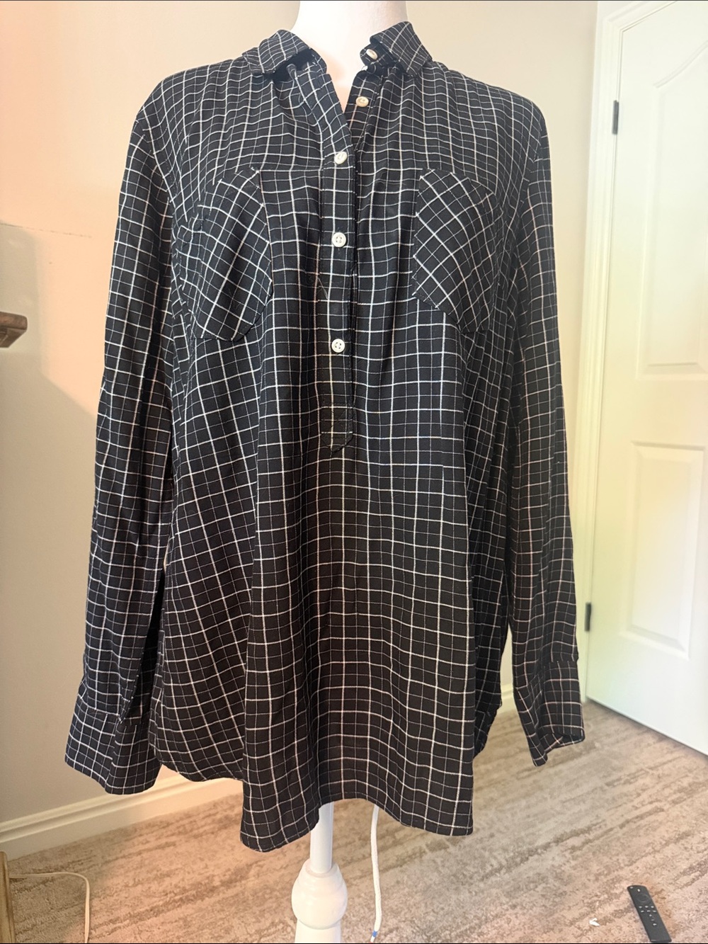Merona Black Windowpane Long-Sleeve Button Shirt